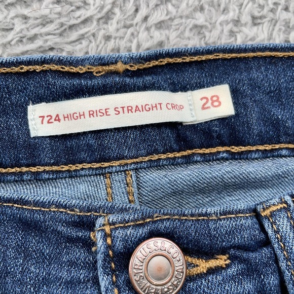 Levis 724 Jeans Womens 28 Blue High Rise Straight Crop Stretch Denim Pants - Picture 8 of 11